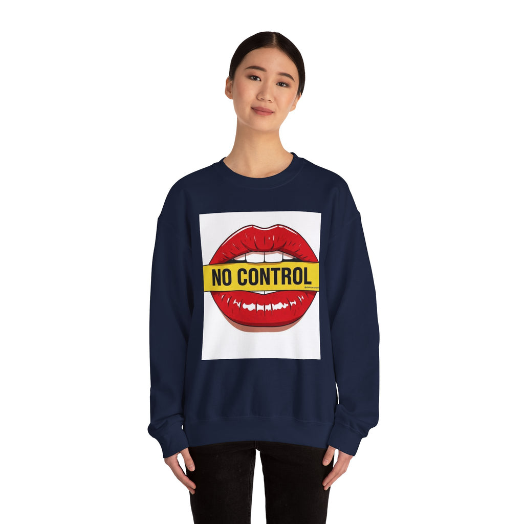 StreetWear X EazyMoney No Control / Shut Up Graphic Crewneck Sweatshirt — Bold Pop Art Lips & Hand Statement Pullover