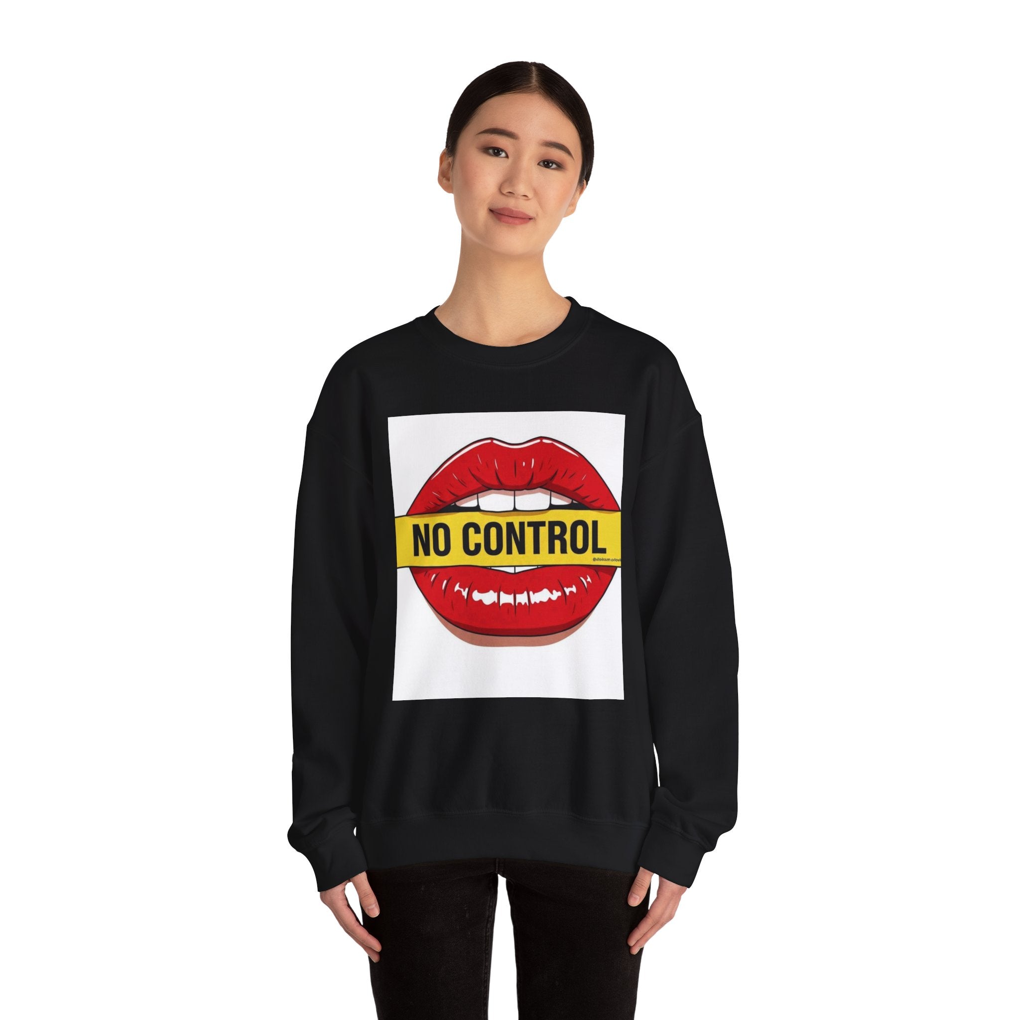 StreetWear X EazyMoney No Control / Shut Up Graphic Crewneck Sweatshirt — Bold Pop Art Lips & Hand Statement Pullover
