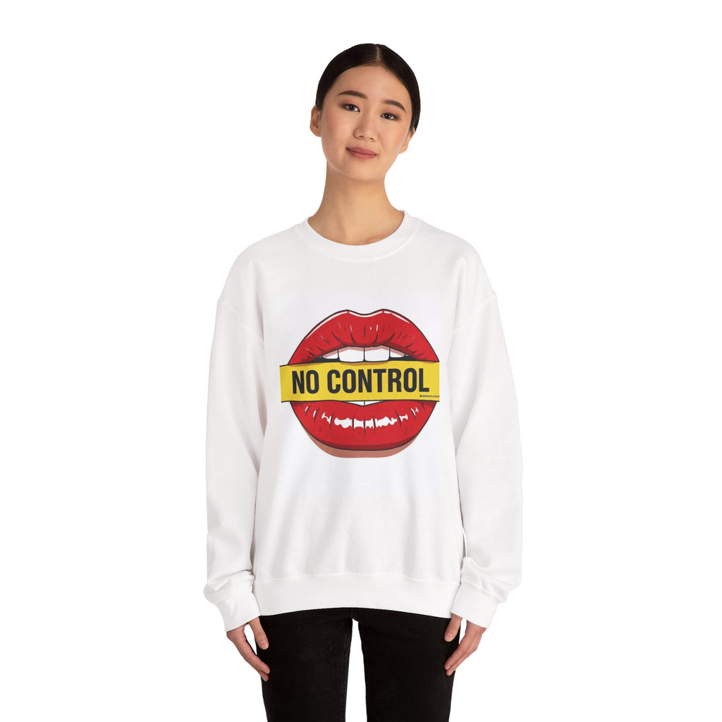 StreetWear X EazyMoney No Control / Shut Up Graphic Crewneck Sweatshirt — Bold Pop Art Lips & Hand Statement Pullover