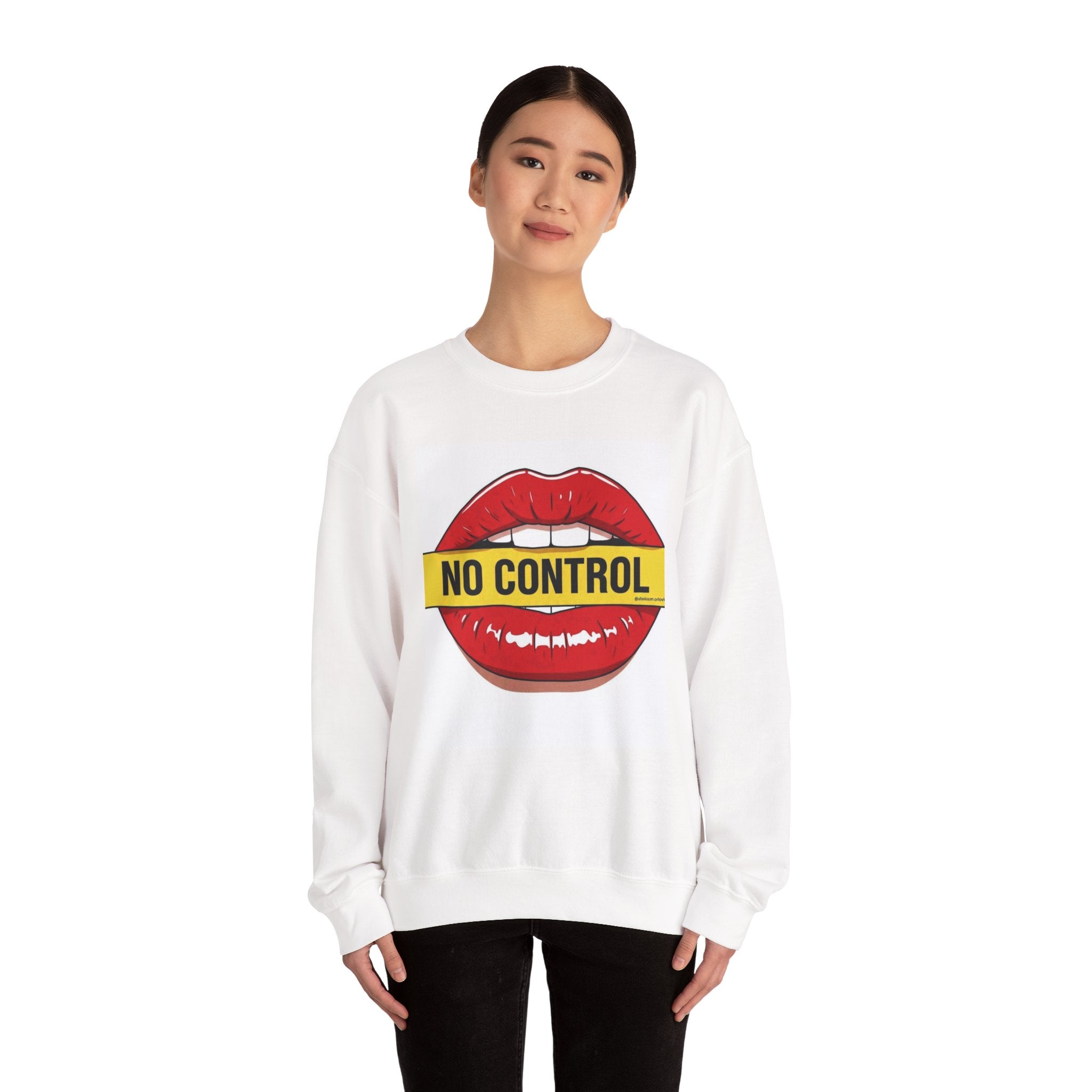 StreetWear X EazyMoney No Control / Shut Up Graphic Crewneck Sweatshirt — Bold Pop Art Lips & Hand Statement Pullover