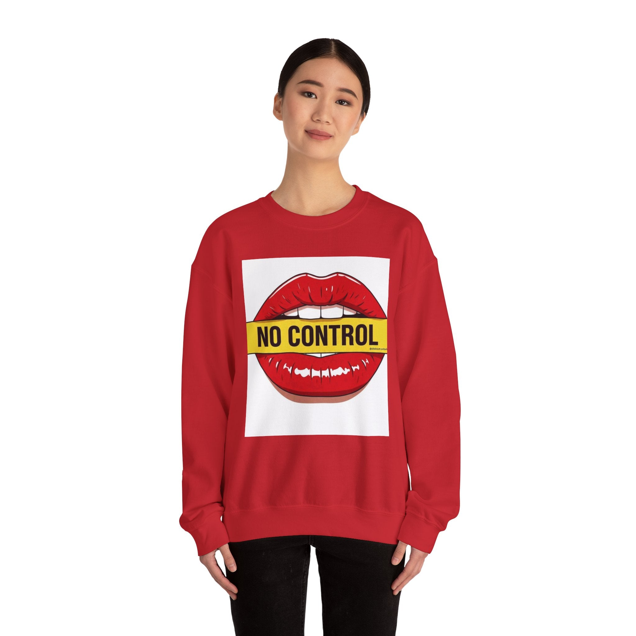 StreetWear X EazyMoney No Control / Shut Up Graphic Crewneck Sweatshirt — Bold Pop Art Lips & Hand Statement Pullover