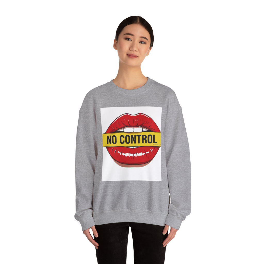 StreetWear X EazyMoney No Control / Shut Up Graphic Crewneck Sweatshirt — Bold Pop Art Lips & Hand Statement Pullover