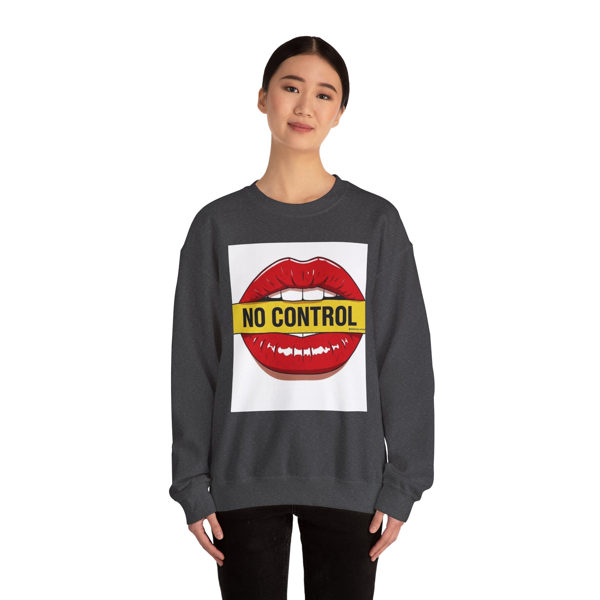 StreetWear X EazyMoney No Control / Shut Up Graphic Crewneck Sweatshirt — Bold Pop Art Lips & Hand Statement Pullover