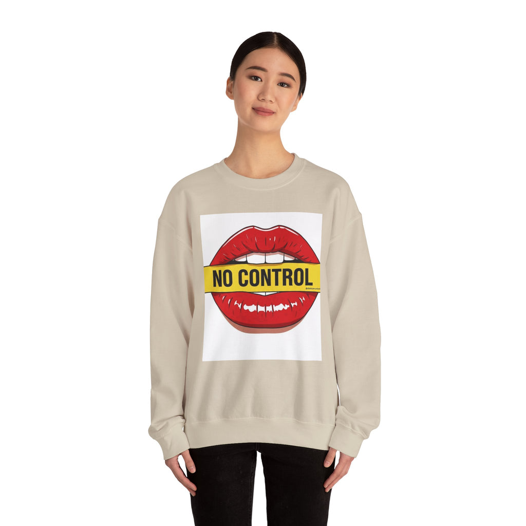 StreetWear X EazyMoney No Control / Shut Up Graphic Crewneck Sweatshirt — Bold Pop Art Lips & Hand Statement Pullover