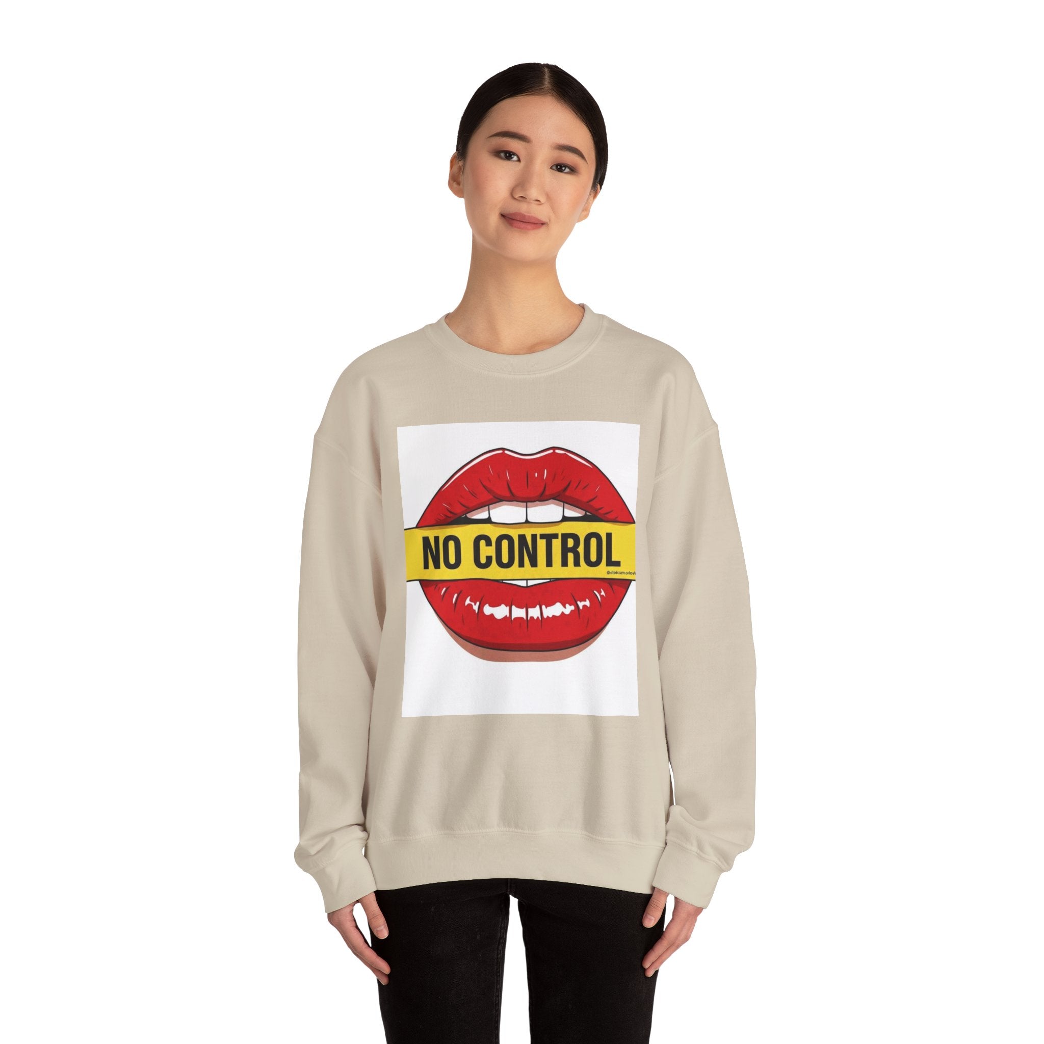 StreetWear X EazyMoney No Control / Shut Up Graphic Crewneck Sweatshirt — Bold Pop Art Lips & Hand Statement Pullover